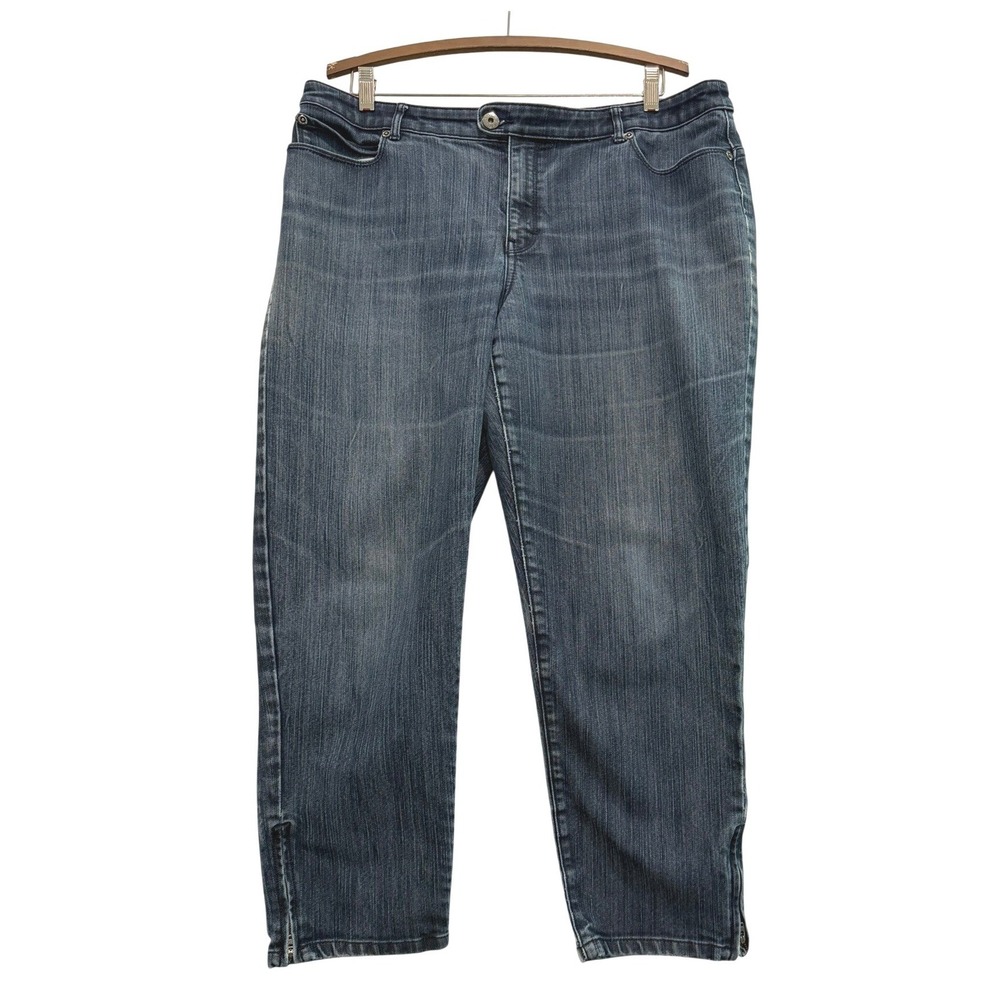 Chicos Platinum Blue Medium Wash Ankle‎ Crop Zipper Hem Jeans Size 3 / 16 3